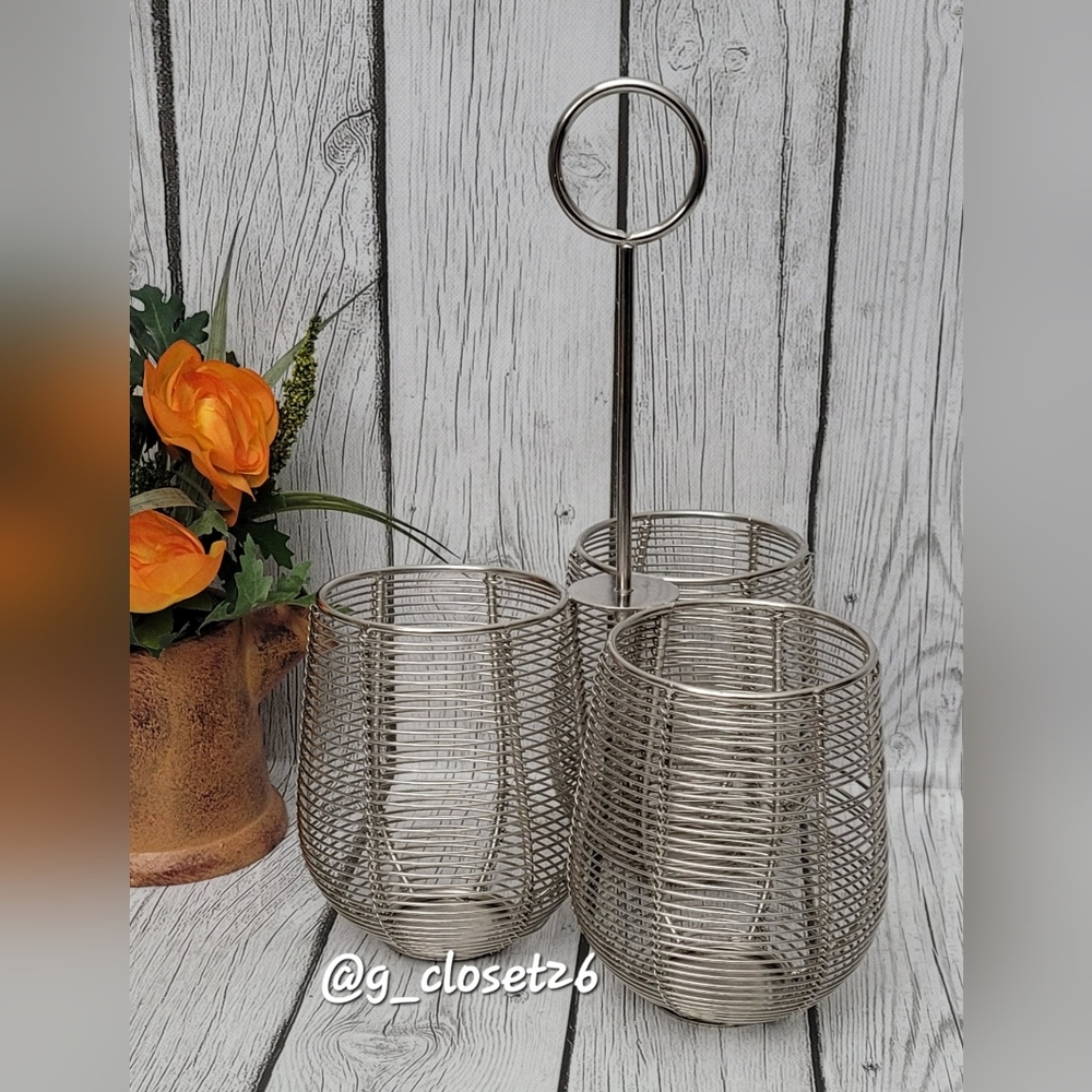 3-Way Chrome Wire Utensil Holder